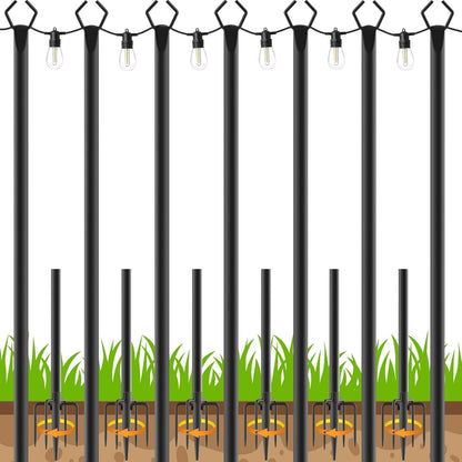 6 Pack String Light Poles, Outdoor String Light Pole 10 ft Forked Metal Light Pole with Adjustable Outdoor Light Stand, Deck, Backyard, Garden, Wedding, Rustproof and Sturdy with Hooks.