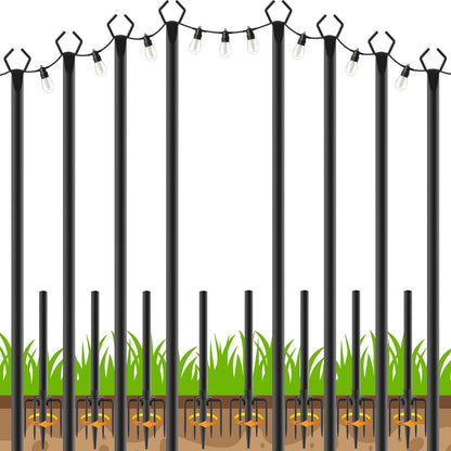 6 Pack String Light Poles, Outdoor String Light Pole 10 ft Forked Metal Light Pole with Adjustable Outdoor Light Stand, Deck, Backyard, Garden, Wedding, Rustproof and Sturdy with Hooks.