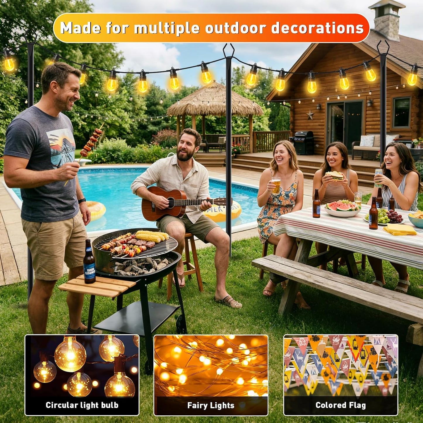 6 Pack String Light Poles, Outdoor String Light Pole 10 ft Forked Metal Light Pole with Adjustable Outdoor Light Stand, Deck, Backyard, Garden, Wedding, Rustproof and Sturdy with Hooks.