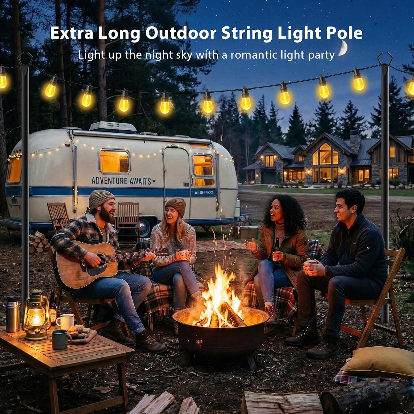 6 Pack String Light Poles, Outdoor String Light Pole 10 ft Forked Metal Light Pole with Adjustable Outdoor Light Stand, Deck, Backyard, Garden, Wedding, Rustproof and Sturdy with Hooks.
