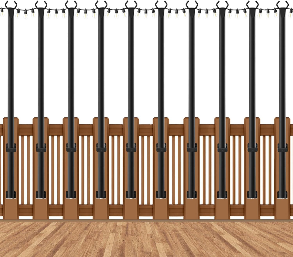 6 Pack String Light Poles, Outdoor String Light Pole 10 ft Forked Metal Light Pole with Adjustable Outdoor Light Stand, Deck, Backyard, Garden, Wedding, Rustproof and Sturdy with Hooks.