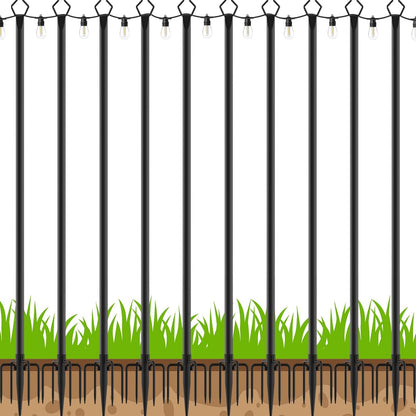 6 Pack String Light Poles, Outdoor String Light Pole 10 ft Forked Metal Light Pole with Adjustable Outdoor Light Stand, Deck, Backyard, Garden, Wedding, Rustproof and Sturdy with Hooks.