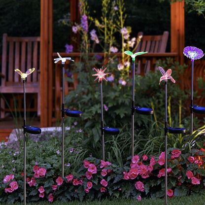 6 Pack Solar Garden Stake Lights Outdoor, Solar Butterfly Figurine Lights, Multi-Color Changing LED Landscape Lighting, Sparkling Star Flower Hummingbird Dragonfly Bee for Patio Yard Pathway