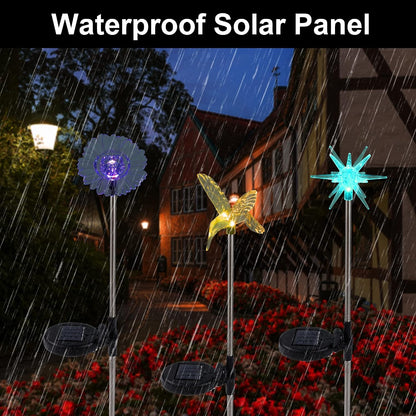6 Pack Solar Garden Stake Lights Outdoor, Solar Butterfly Figurine Lights, Multi-Color Changing LED Landscape Lighting, Sparkling Star Flower Hummingbird Dragonfly Bee for Patio Yard Pathway