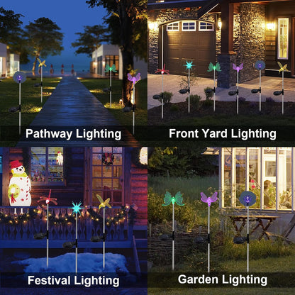 6 Pack Solar Garden Stake Lights Outdoor, Solar Butterfly Figurine Lights, Multi-Color Changing LED Landscape Lighting, Sparkling Star Flower Hummingbird Dragonfly Bee for Patio Yard Pathway