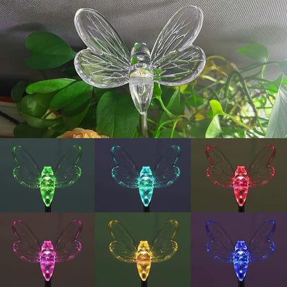 6 Pack Solar Garden Stake Lights Outdoor, Solar Butterfly Figurine Lights, Multi-Color Changing LED Landscape Lighting, Sparkling Star Flower Hummingbird Dragonfly Bee for Patio Yard Pathway