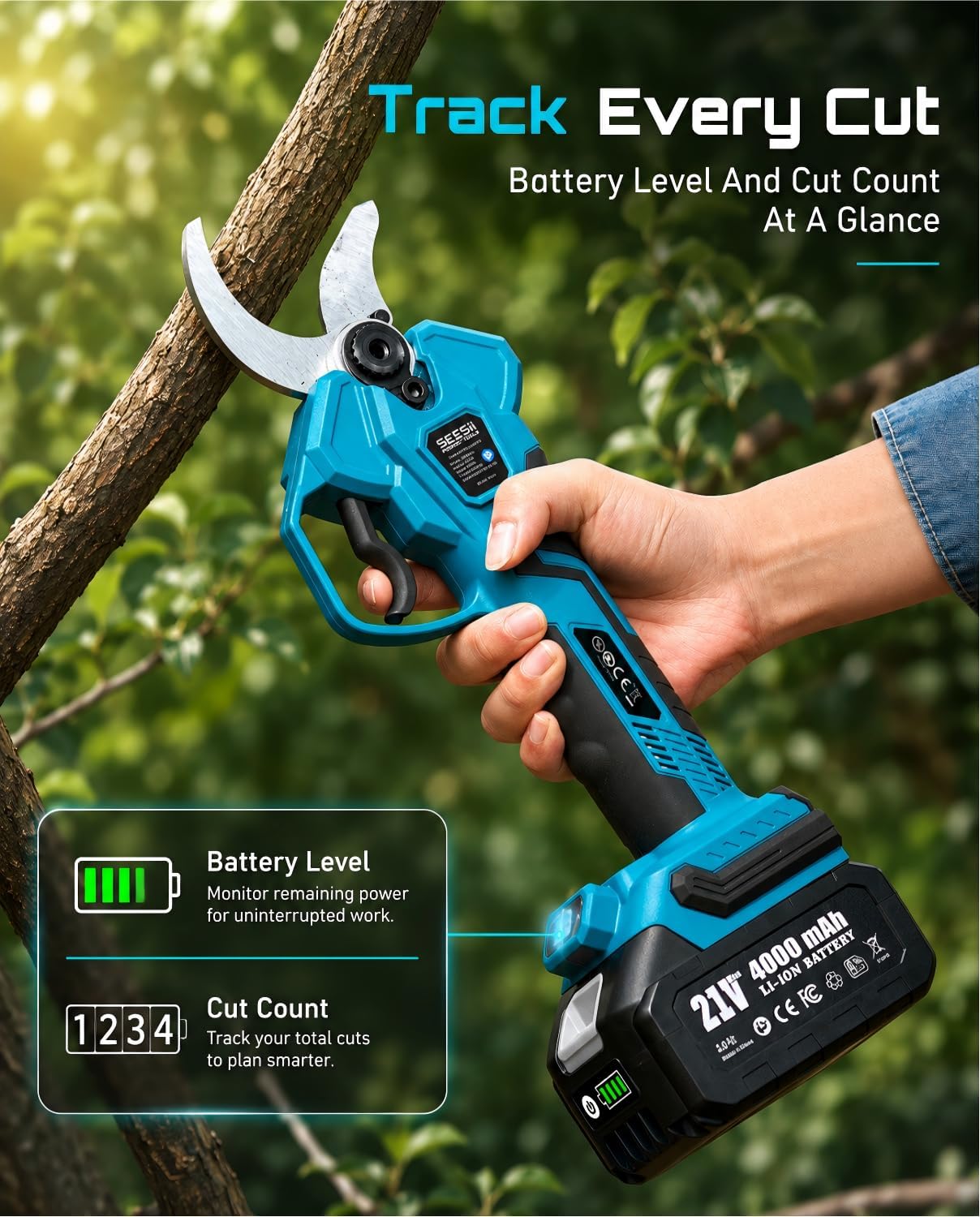 Electric Pruning Shears, 1.4" Cutting Cordless Pruner for Gardening