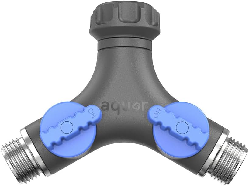 Aquor Garden Hose Y-Splitter – 2 Way Garden Hose Y Connector with Shut-Off Valves – Heavy-Duty, High-Flow, Leak-Free, UV & Corrosion Resistant, Fits Standard Outdoor Faucets 3/4 inch GHT