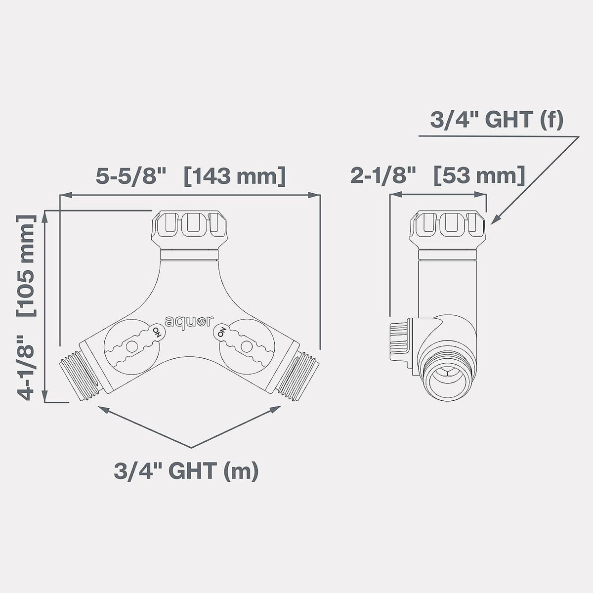 Aquor Garden Hose Y-Splitter – 2 Way Garden Hose Y Connector with Shut-Off Valves – Heavy-Duty, High-Flow, Leak-Free, UV & Corrosion Resistant, Fits Standard Outdoor Faucets 3/4 inch GHT