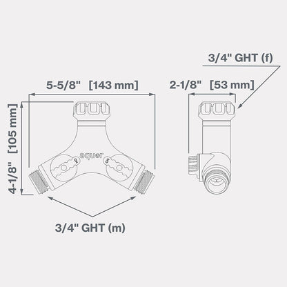 Aquor Garden Hose Y-Splitter – 2 Way Garden Hose Y Connector with Shut-Off Valves – Heavy-Duty, High-Flow, Leak-Free, UV & Corrosion Resistant, Fits Standard Outdoor Faucets 3/4 inch GHT