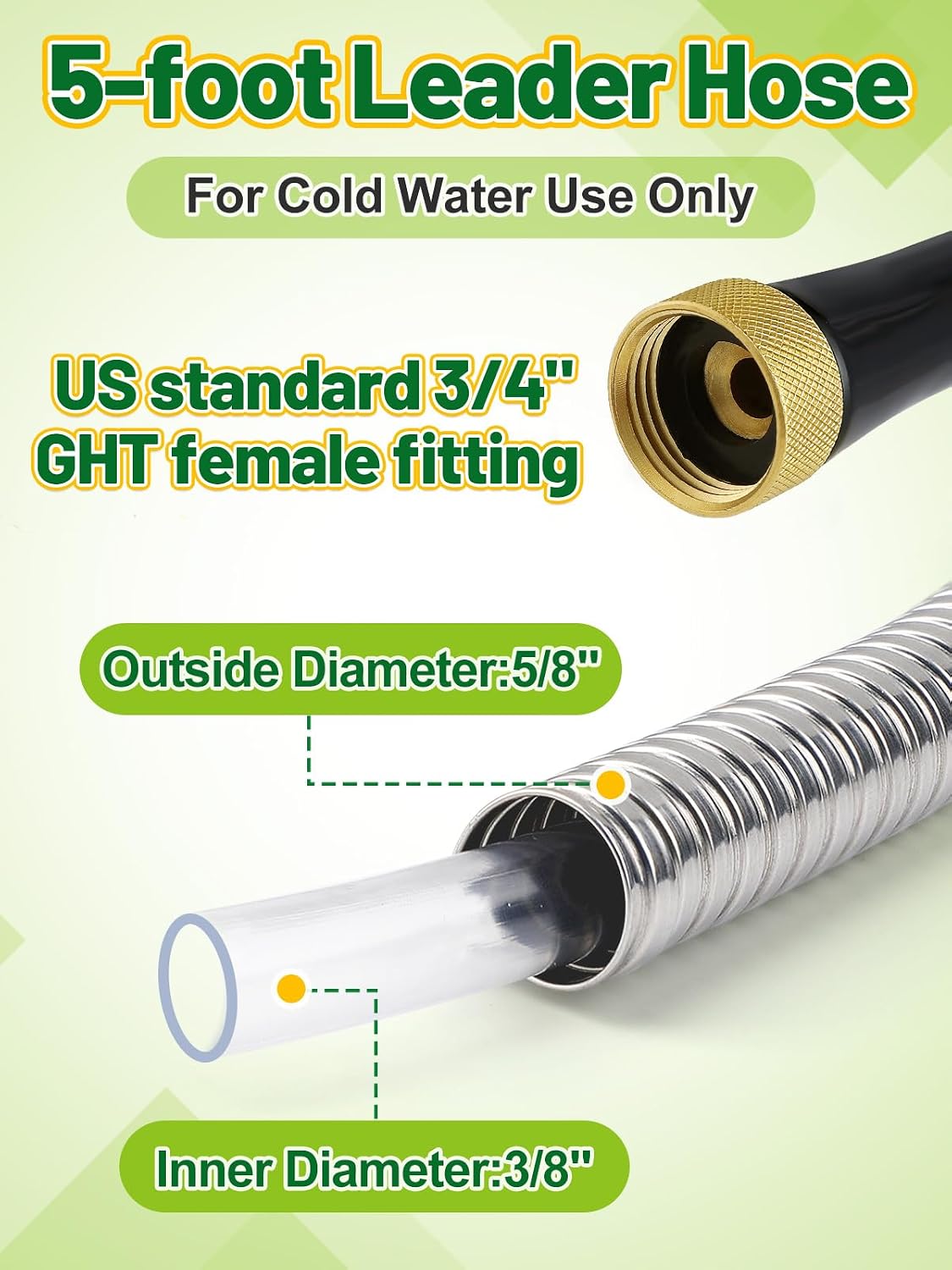 3ft Female to Female Short Garden Hose with Brass Fittings