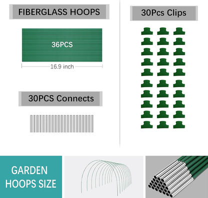 Garden Hoops for Raised Beds 36Pcs, 6 Sets of 8FT Long Greenhouse Hoops Grow Tunnel Rust-Free Fiberglass Support Hoops Frame for Garden Netting Fabric Shade Cloth Row Cover (36 PCS)