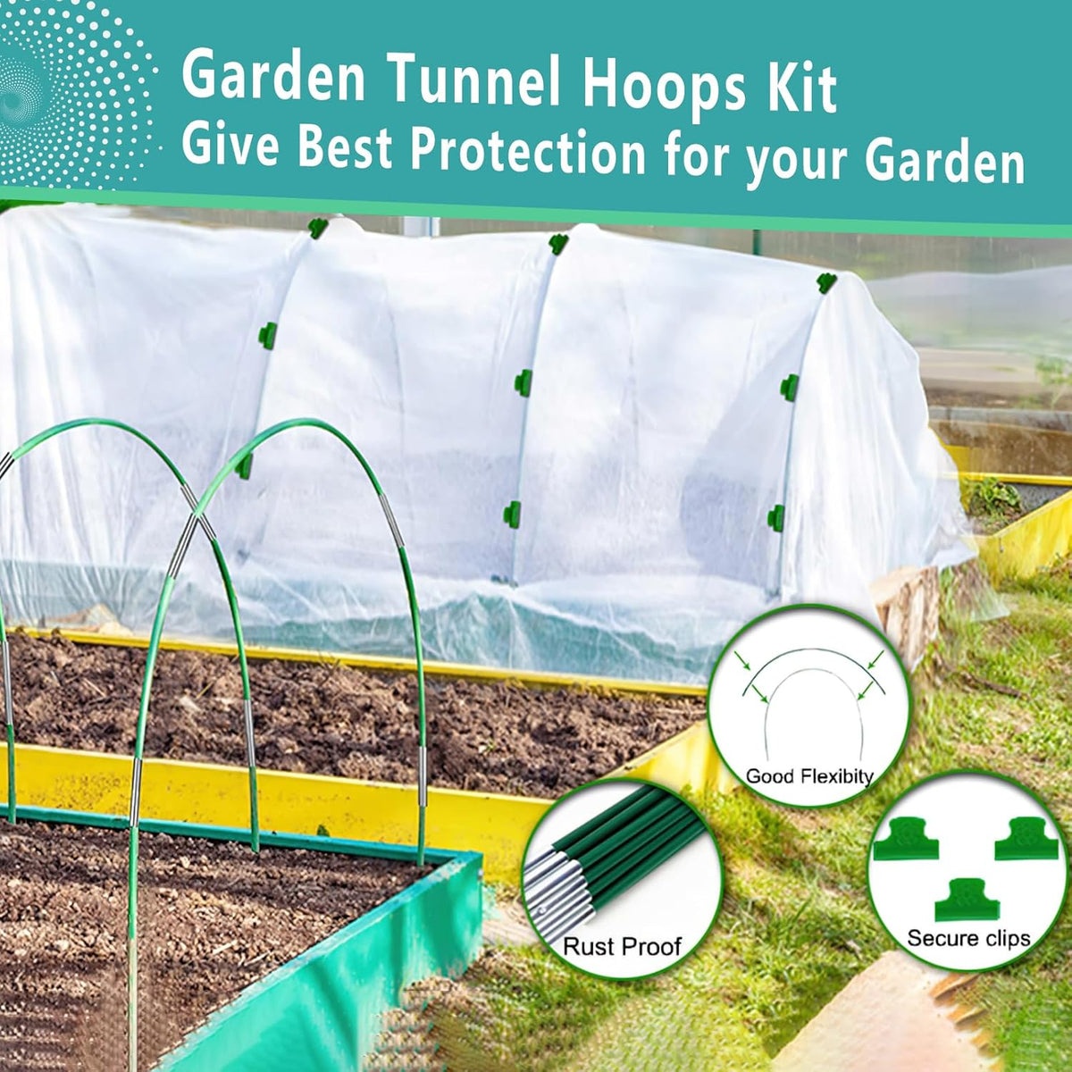 Garden Hoops for Raised Beds 36Pcs, 6 Sets of 8FT Long Greenhouse Hoops Grow Tunnel Rust-Free Fiberglass Support Hoops Frame for Garden Netting Fabric Shade Cloth Row Cover (36 PCS)