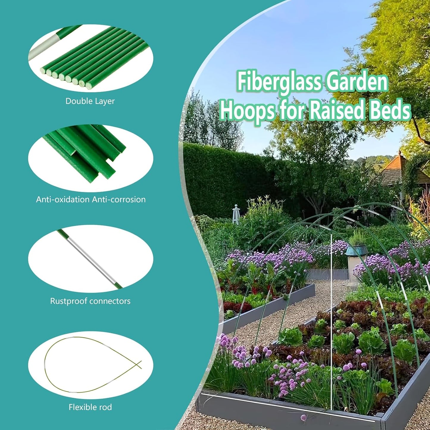 Garden Hoops for Raised Beds 36Pcs, 6 Sets of 8FT Long Greenhouse Hoops Grow Tunnel Rust-Free Fiberglass Support Hoops Frame for Garden Netting Fabric Shade Cloth Row Cover (36 PCS)