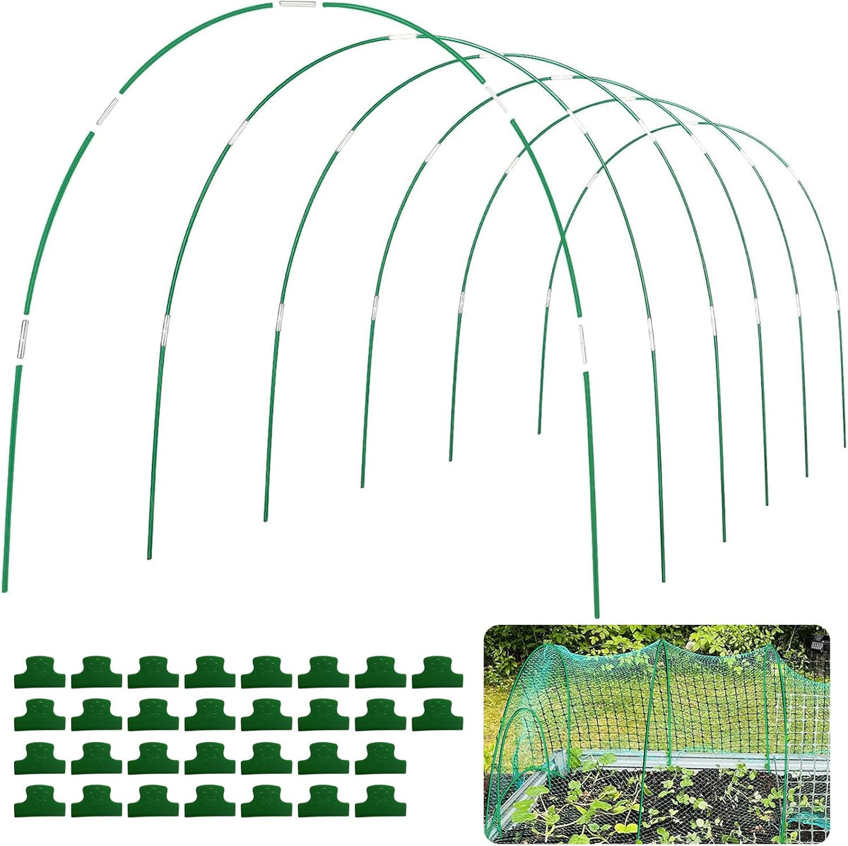 Garden Hoops for Raised Beds 36Pcs, 6 Sets of 8FT Long Greenhouse Hoops Grow Tunnel Rust-Free Fiberglass Support Hoops Frame for Garden Netting Fabric Shade Cloth Row Cover (36 PCS)