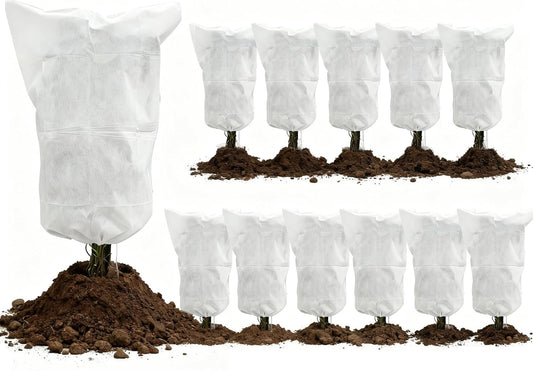 12 Pack Plant Covers Freeze Protection, 32x47'' Winter Frosts Cloth for Outdoor Plants, Reusable Frost Blankets Drawstring Bags for Cold Freeze Sun Protection Bird Insect Prevention,White
