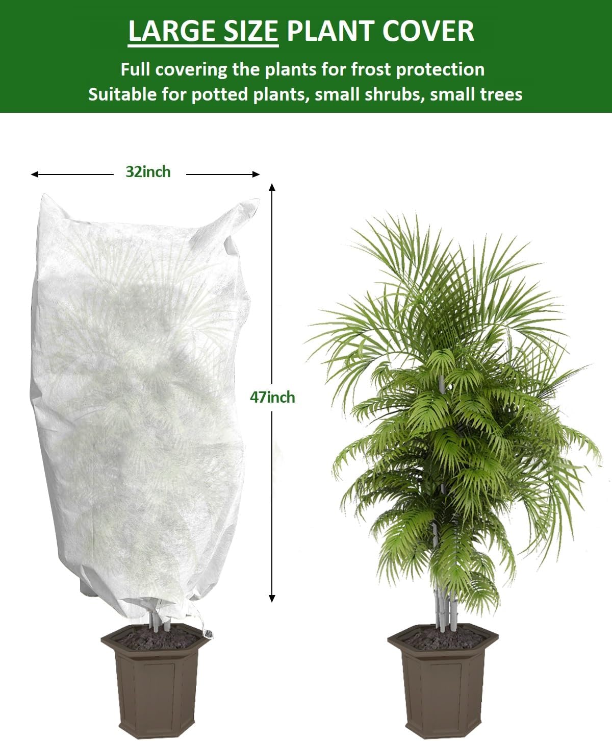 12 Pack Plant Covers Freeze Protection, 32x47'' Winter Frosts Cloth for Outdoor Plants, Reusable Frost Blankets Drawstring Bags for Cold Freeze Sun Protection Bird Insect Prevention,White
