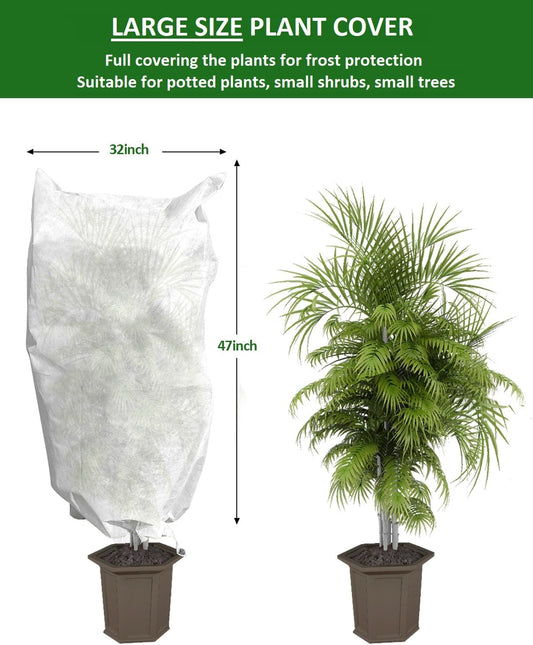 12 Pack Plant Covers Freeze Protection, 32x47'' Winter Frosts Cloth for Outdoor Plants, Reusable Frost Blankets Drawstring Bags for Cold Freeze Sun Protection Bird Insect Prevention,White
