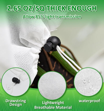 12 Pack Plant Covers Freeze Protection, 32x47'' Winter Frosts Cloth for Outdoor Plants, Reusable Frost Blankets Drawstring Bags for Cold Freeze Sun Protection Bird Insect Prevention,White