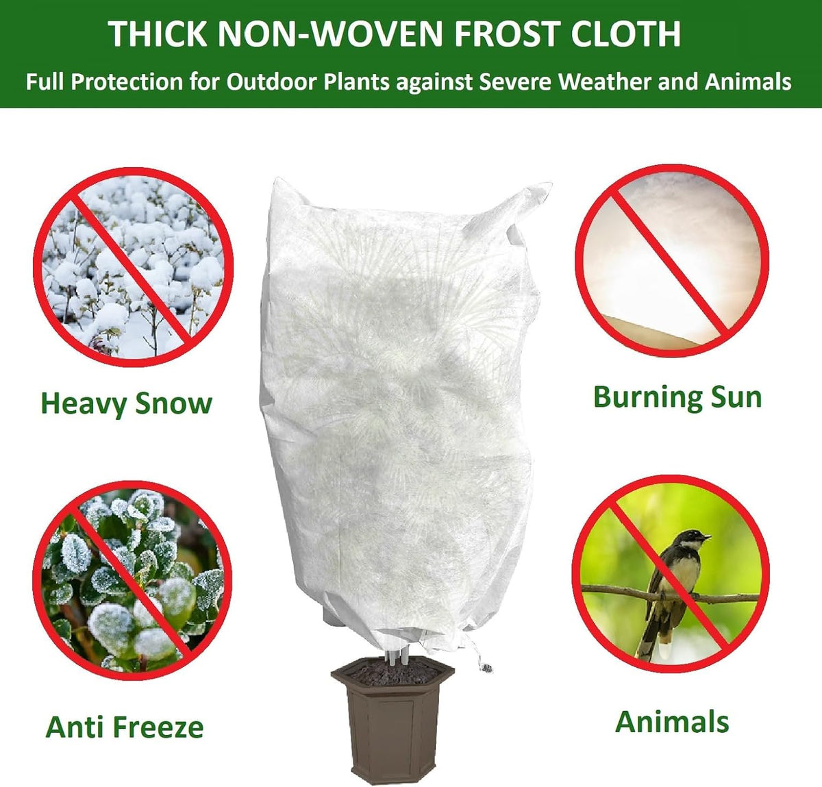 12 Pack Plant Covers Freeze Protection, 32x47'' Winter Frosts Cloth for Outdoor Plants, Reusable Frost Blankets Drawstring Bags for Cold Freeze Sun Protection Bird Insect Prevention,White