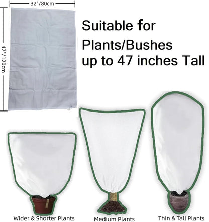 12 Pack Plant Covers Freeze Protection, 32x47'' Winter Frosts Cloth for Outdoor Plants, Reusable Frost Blankets Drawstring Bags for Cold Freeze Sun Protection Bird Insect Prevention,White