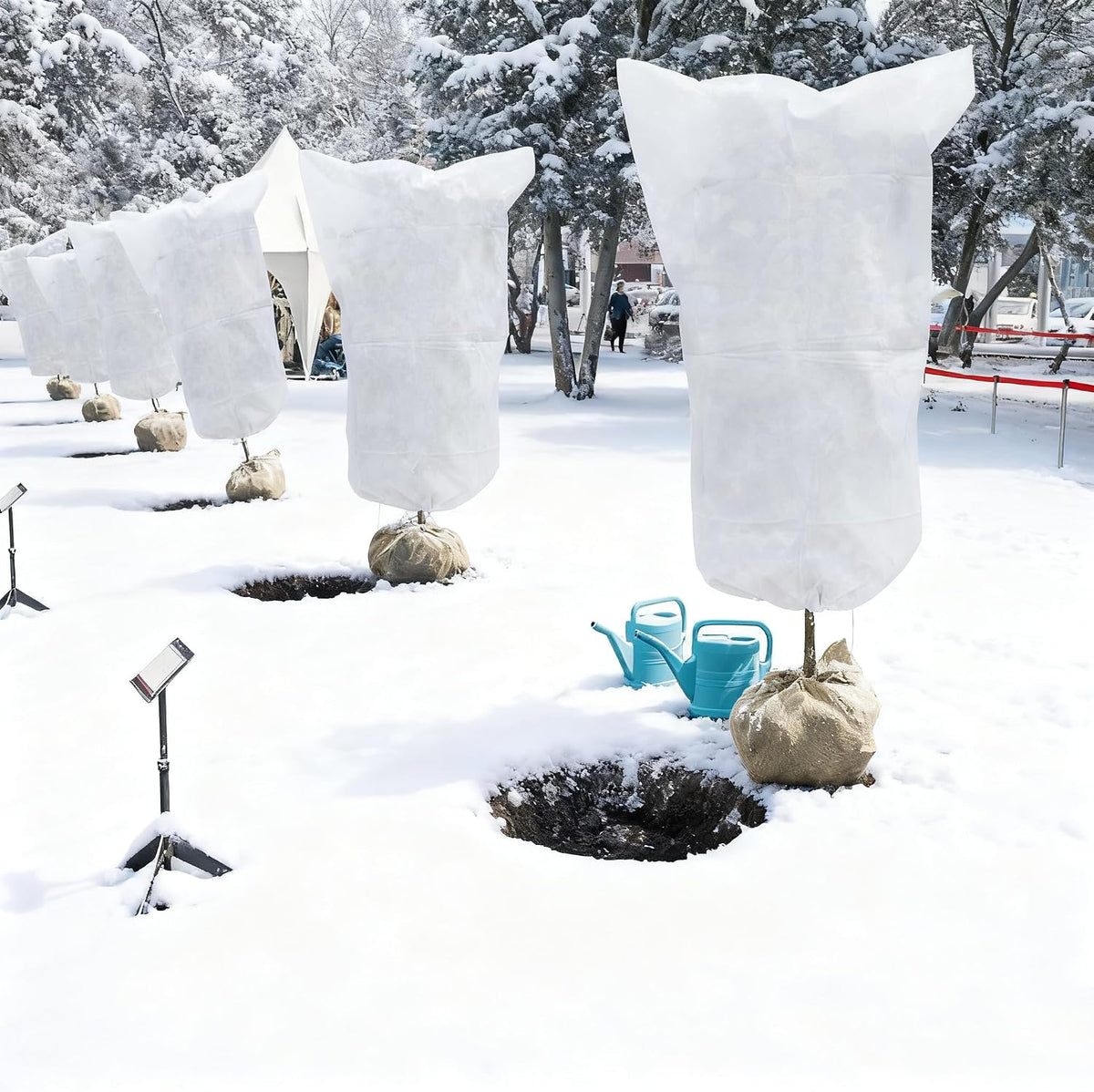 12 Pack Plant Covers Freeze Protection, 32x47'' Winter Frosts Cloth for Outdoor Plants, Reusable Frost Blankets Drawstring Bags for Cold Freeze Sun Protection Bird Insect Prevention,White