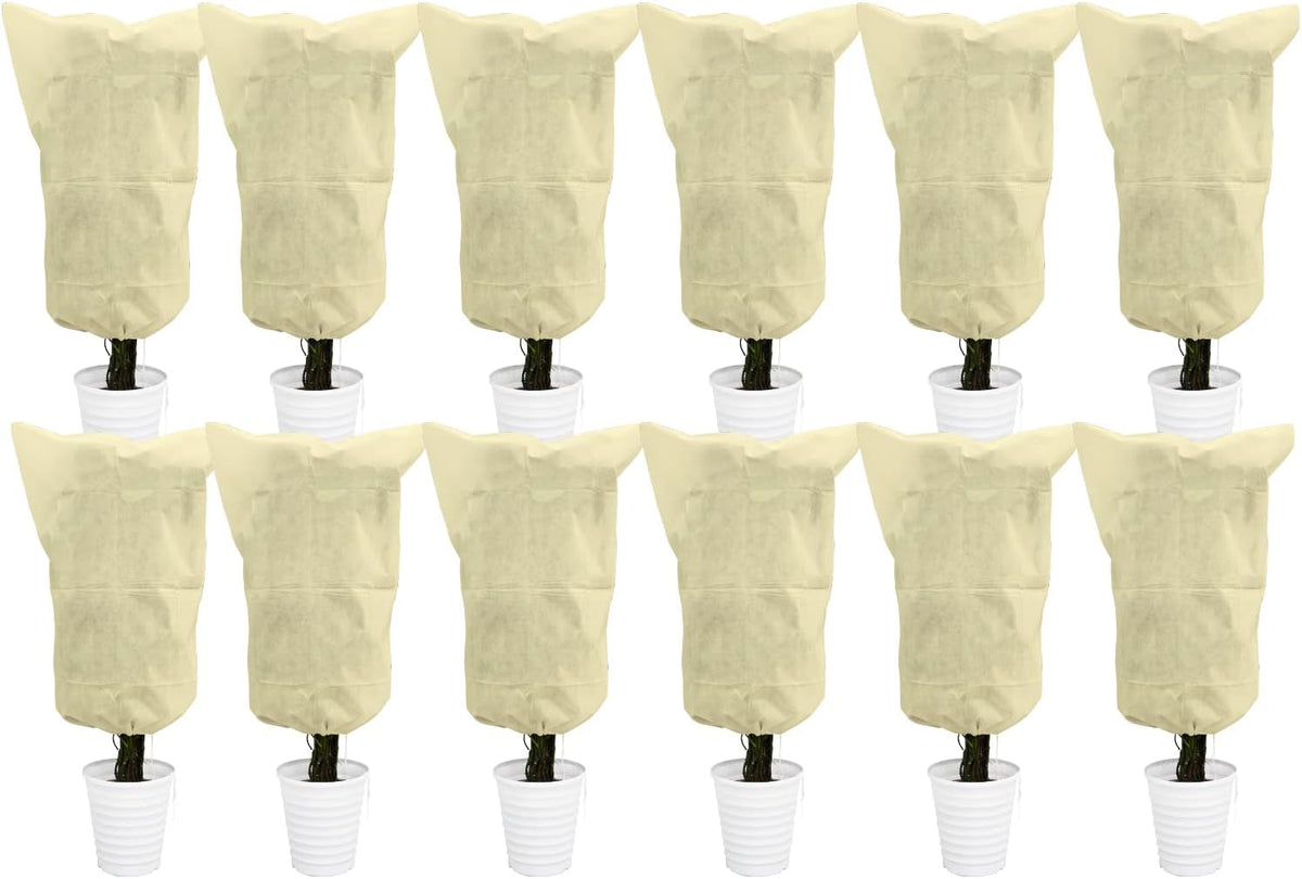 12 Pack Plant Covers Freeze Protection, 32x47'' Winter Frosts Cloth for Outdoor Plants, Reusable Frost Blankets Drawstring Bags for Cold Freeze Sun Protection Bird Insect Prevention,White