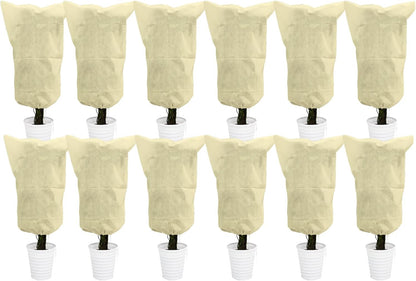 12 Pack Plant Covers Freeze Protection, 32x47'' Winter Frosts Cloth for Outdoor Plants, Reusable Frost Blankets Drawstring Bags for Cold Freeze Sun Protection Bird Insect Prevention,White