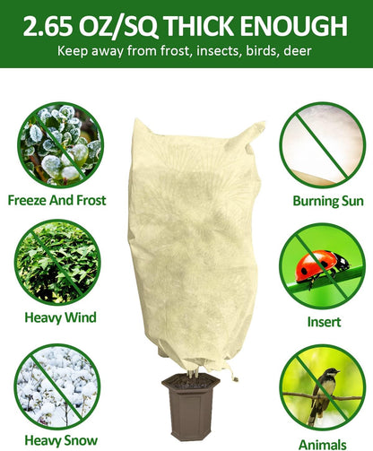 12 Pack Plant Covers Freeze Protection, 32x47'' Winter Frosts Cloth for Outdoor Plants, Reusable Frost Blankets Drawstring Bags for Cold Freeze Sun Protection Bird Insect Prevention,White