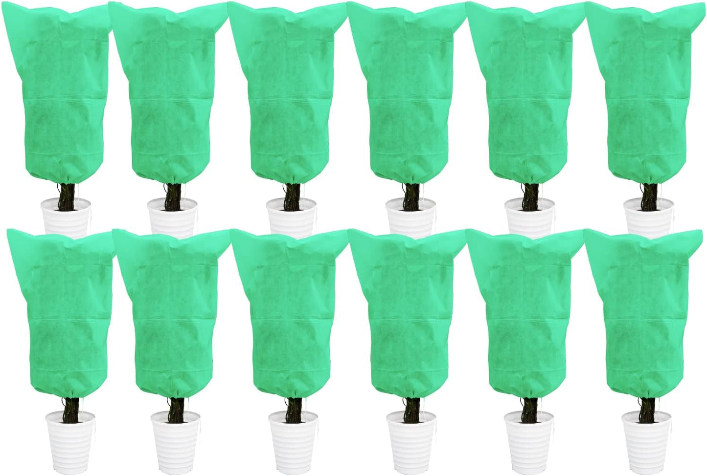 12 Pack Plant Covers Freeze Protection, 32x47'' Winter Frosts Cloth for Outdoor Plants, Reusable Frost Blankets Drawstring Bags for Cold Freeze Sun Protection Bird Insect Prevention,White