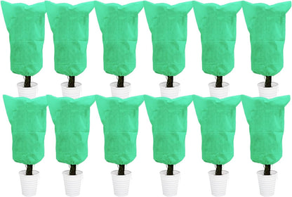 12 Pack Plant Covers Freeze Protection, 32x47'' Winter Frosts Cloth for Outdoor Plants, Reusable Frost Blankets Drawstring Bags for Cold Freeze Sun Protection Bird Insect Prevention,White