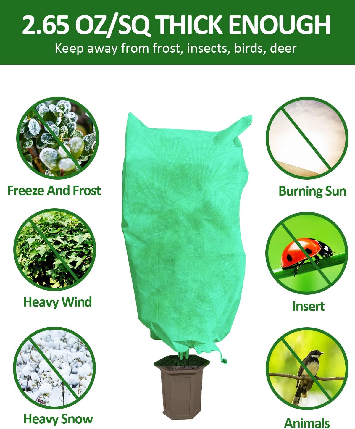 12 Pack Plant Covers Freeze Protection, 32x47'' Winter Frosts Cloth for Outdoor Plants, Reusable Frost Blankets Drawstring Bags for Cold Freeze Sun Protection Bird Insect Prevention,White