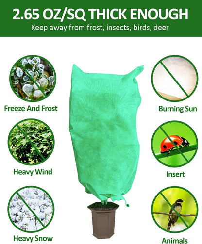 12 Pack Plant Covers Freeze Protection, 32x47'' Winter Frosts Cloth for Outdoor Plants, Reusable Frost Blankets Drawstring Bags for Cold Freeze Sun Protection Bird Insect Prevention,White