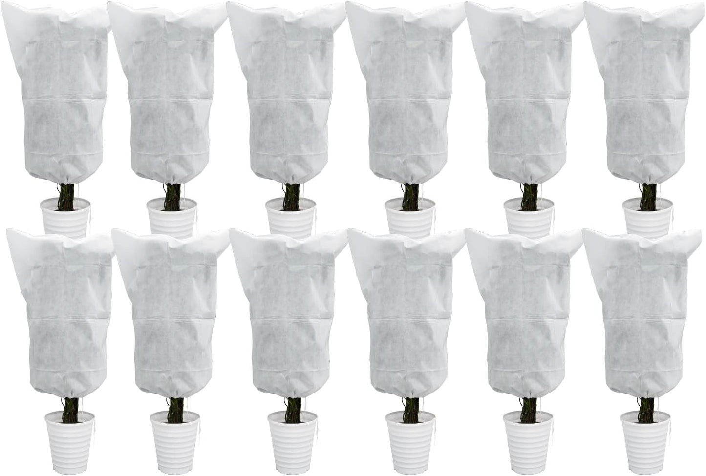 12 Pack Plant Covers Freeze Protection, 32x47'' Winter Frosts Cloth for Outdoor Plants, Reusable Frost Blankets Drawstring Bags for Cold Freeze Sun Protection Bird Insect Prevention,White