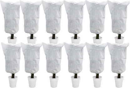 12 Pack Plant Covers Freeze Protection, 32x47'' Winter Frosts Cloth for Outdoor Plants, Reusable Frost Blankets Drawstring Bags for Cold Freeze Sun Protection Bird Insect Prevention,White