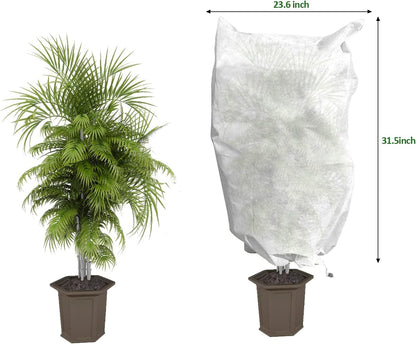 12 Pack Plant Covers Freeze Protection, 32x47'' Winter Frosts Cloth for Outdoor Plants, Reusable Frost Blankets Drawstring Bags for Cold Freeze Sun Protection Bird Insect Prevention,White