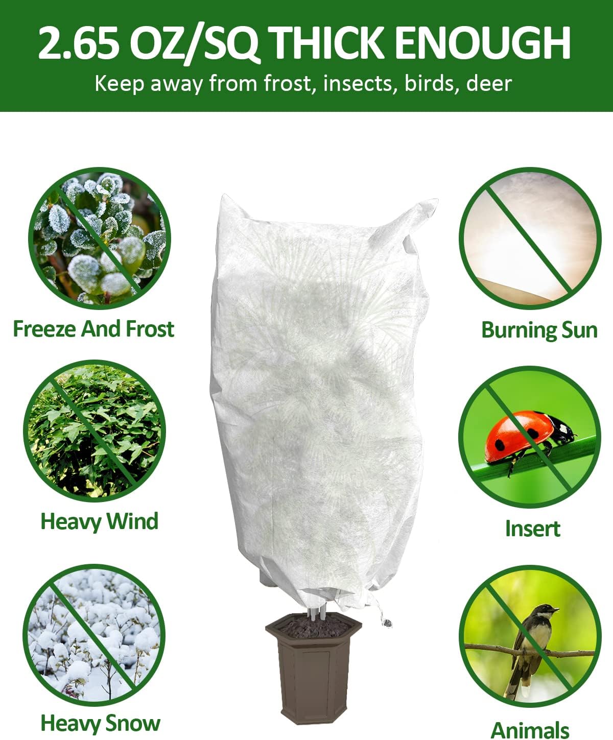 12 Pack Plant Covers Freeze Protection, 32x47'' Winter Frosts Cloth for Outdoor Plants, Reusable Frost Blankets Drawstring Bags for Cold Freeze Sun Protection Bird Insect Prevention,White