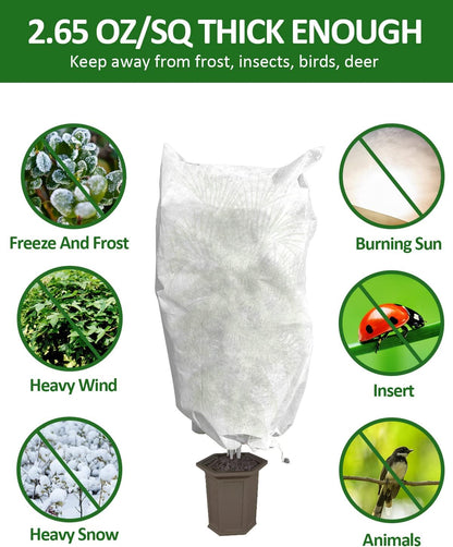 12 Pack Plant Covers Freeze Protection, 32x47'' Winter Frosts Cloth for Outdoor Plants, Reusable Frost Blankets Drawstring Bags for Cold Freeze Sun Protection Bird Insect Prevention,White