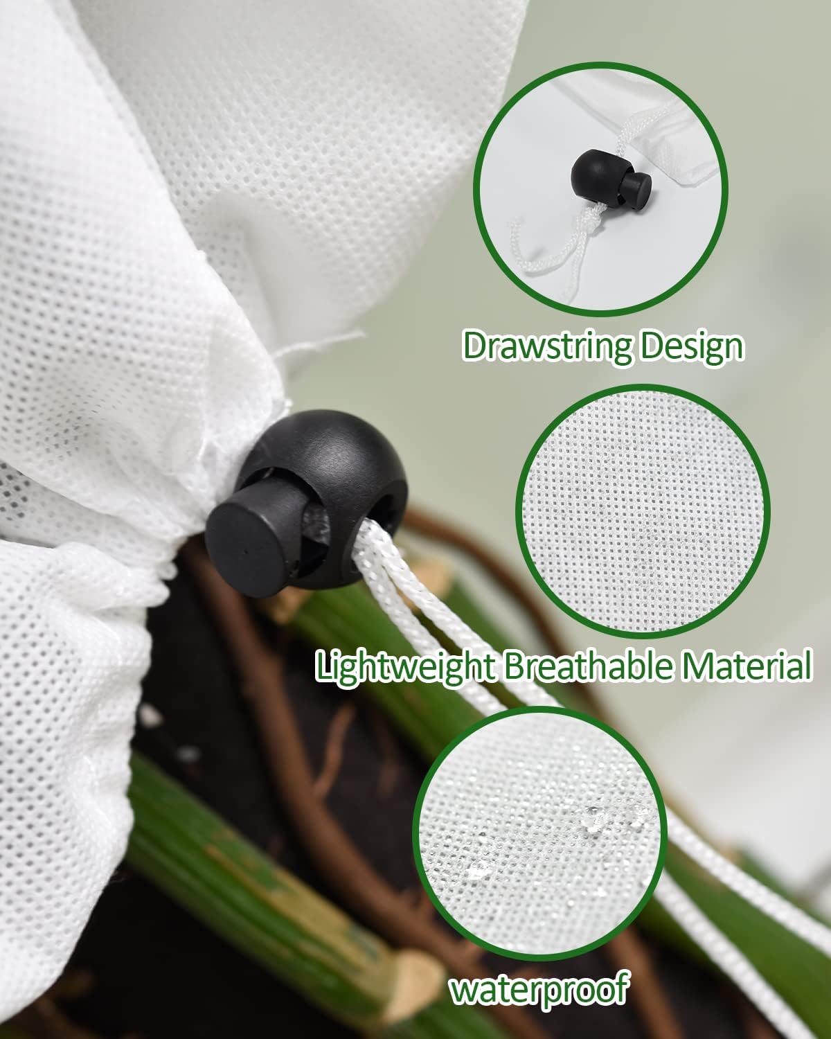 12 Pack Plant Covers Freeze Protection, 32x47'' Winter Frosts Cloth for Outdoor Plants, Reusable Frost Blankets Drawstring Bags for Cold Freeze Sun Protection Bird Insect Prevention,White