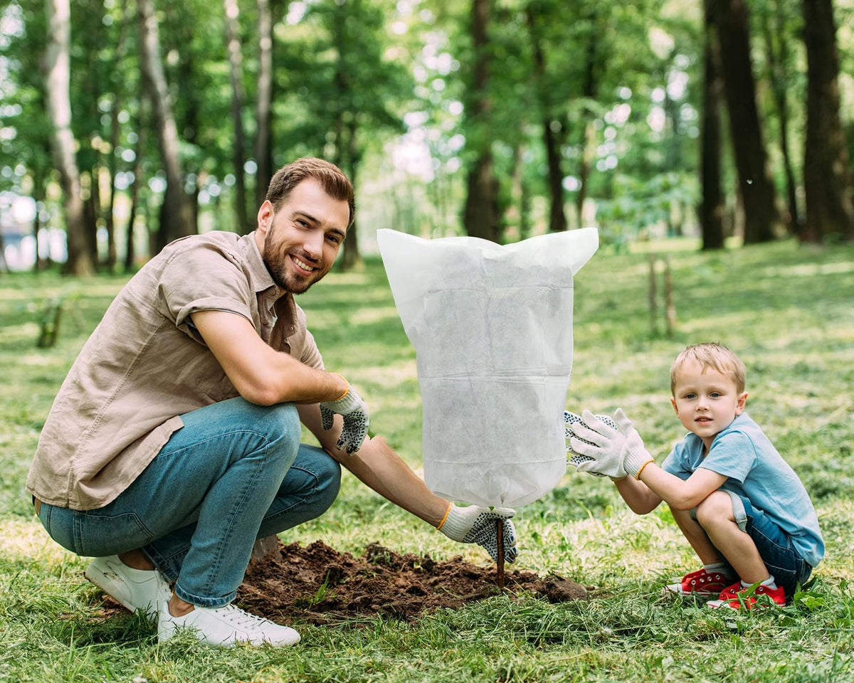 12 Pack Plant Covers Freeze Protection, 32x47'' Winter Frosts Cloth for Outdoor Plants, Reusable Frost Blankets Drawstring Bags for Cold Freeze Sun Protection Bird Insect Prevention,White