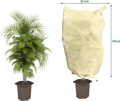 12 Pack Plant Covers Freeze Protection, 32x47'' Winter Frosts Cloth for Outdoor Plants, Reusable Frost Blankets Drawstring Bags for Cold Freeze Sun Protection Bird Insect Prevention,White
