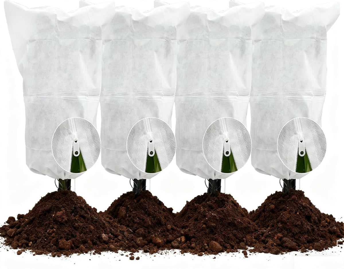 12 Pack Plant Covers Freeze Protection, 32x47'' Winter Frosts Cloth for Outdoor Plants, Reusable Frost Blankets Drawstring Bags for Cold Freeze Sun Protection Bird Insect Prevention,White