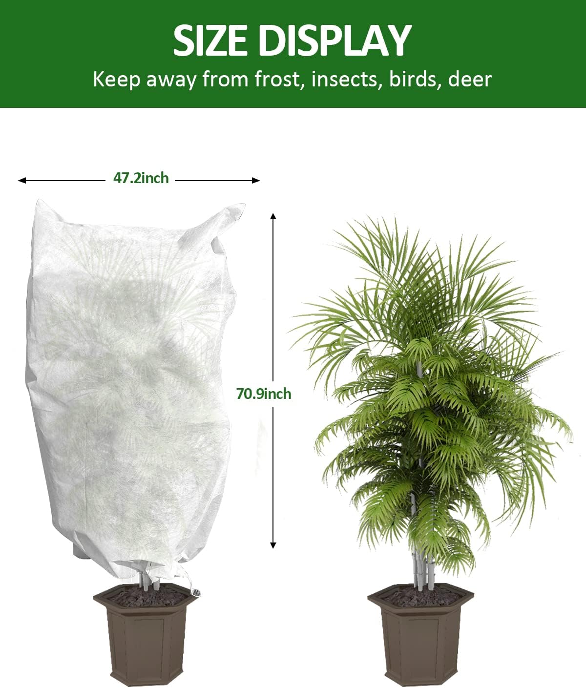 12 Pack Plant Covers Freeze Protection, 32x47'' Winter Frosts Cloth for Outdoor Plants, Reusable Frost Blankets Drawstring Bags for Cold Freeze Sun Protection Bird Insect Prevention,White