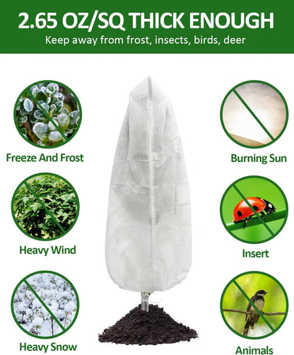 12 Pack Plant Covers Freeze Protection, 32x47'' Winter Frosts Cloth for Outdoor Plants, Reusable Frost Blankets Drawstring Bags for Cold Freeze Sun Protection Bird Insect Prevention,White