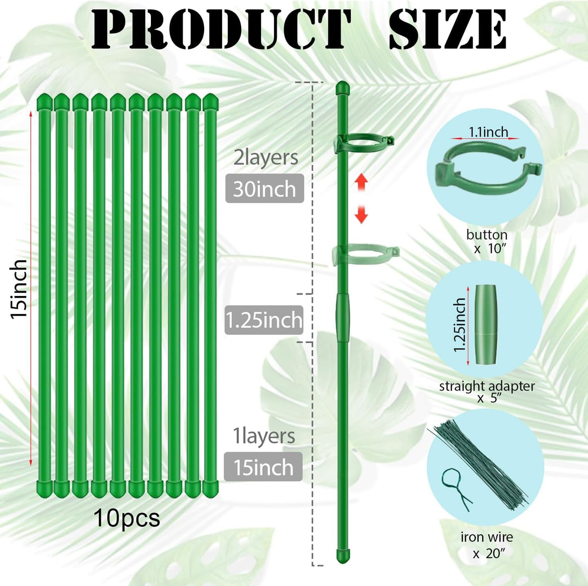 Plant Stakes,MAFONE 10Pcs 15Inch Adjustable Length Plant Support Stakes