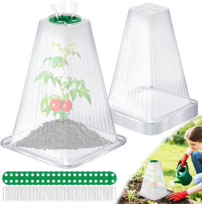 20 Pack Garden Cloches for Plants,9.4" H X 7.8" D Reusable Bell Plant Protector with 40 Ground Stakes and Rotary Vent Cover,Plant Covers Freeze Protection from Animals Snails Birds Chickens (White)