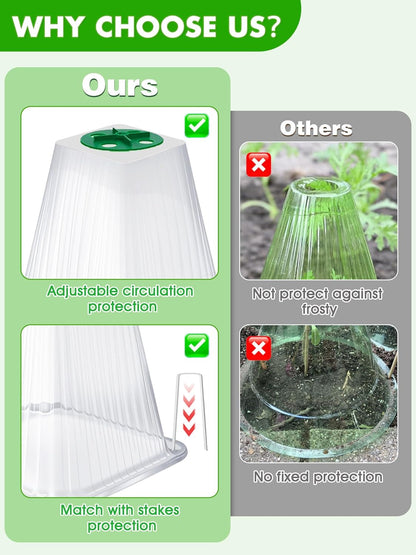 20 Pack Garden Cloches for Plants,9.4" H X 7.8" D Reusable Bell Plant Protector with 40 Ground Stakes and Rotary Vent Cover,Plant Covers Freeze Protection from Animals Snails Birds Chickens (White)
