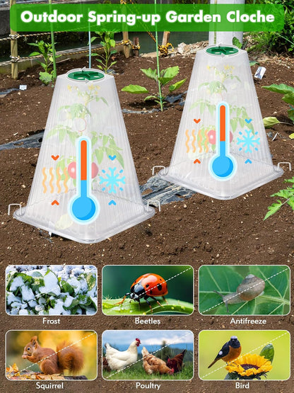 20 Pack Garden Cloches for Plants,9.4" H X 7.8" D Reusable Bell Plant Protector with 40 Ground Stakes and Rotary Vent Cover,Plant Covers Freeze Protection from Animals Snails Birds Chickens (White)