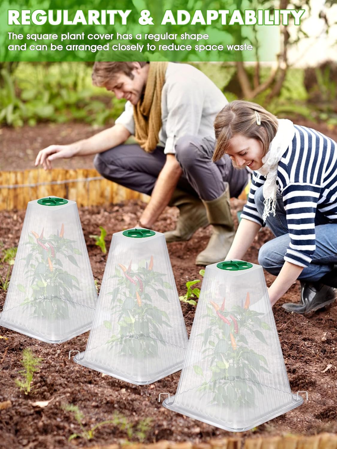 20 Pack Garden Cloches for Plants,9.4" H X 7.8" D Reusable Bell Plant Protector with 40 Ground Stakes and Rotary Vent Cover,Plant Covers Freeze Protection from Animals Snails Birds Chickens (White)