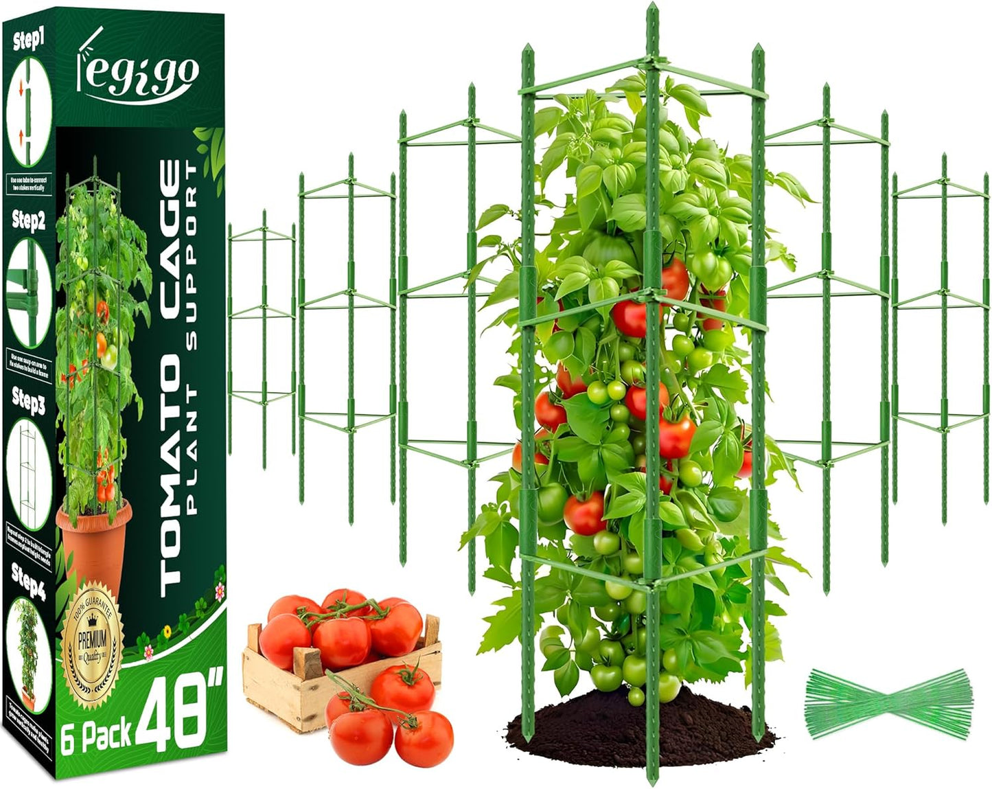 6 Pack Tomato Cage for Garden, Up to 48Inch Sturdy Tomato Trellis